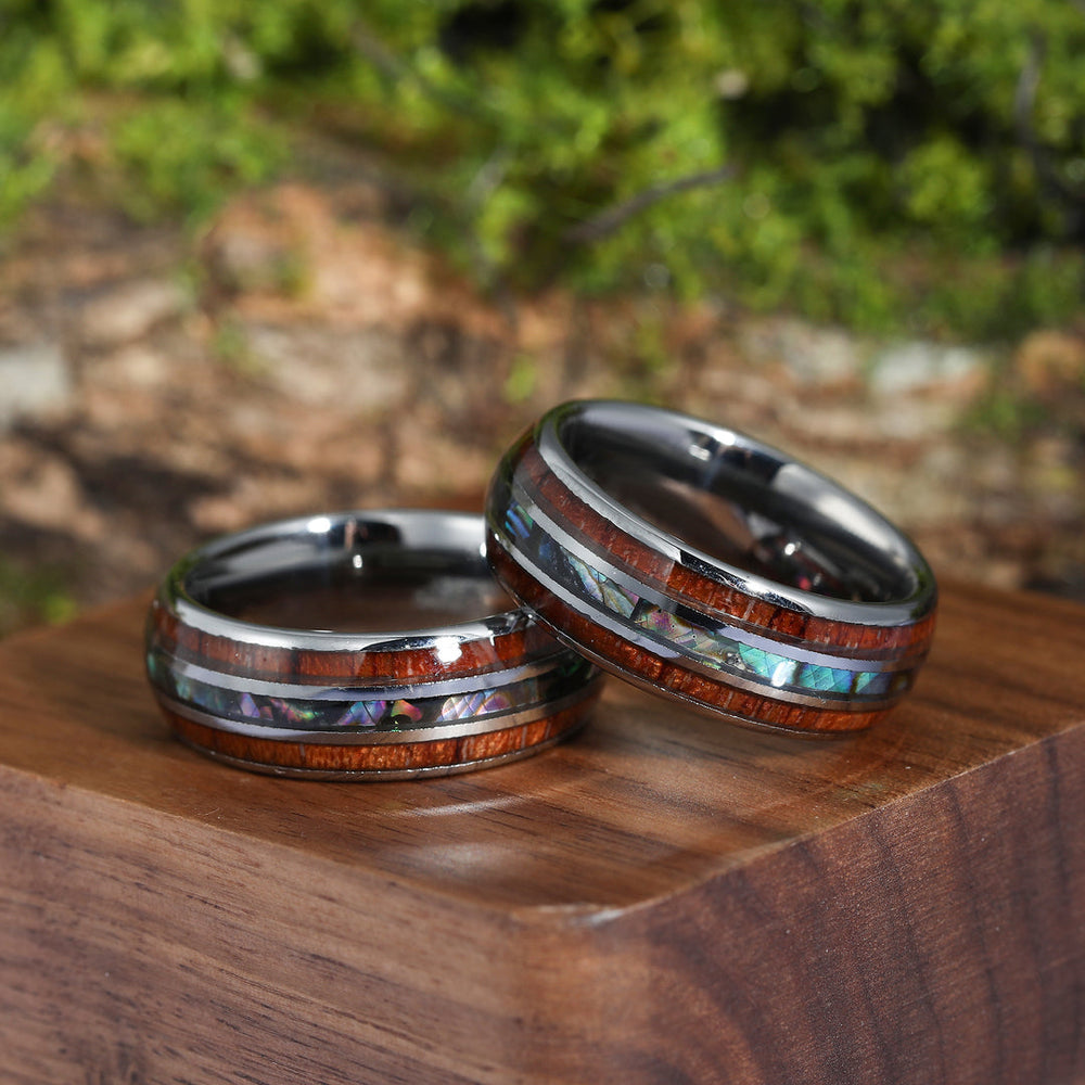 Wood Grain And Camo Shell Inlay Silver Tungsten Friendship Band Rings Forever Rings for Friends