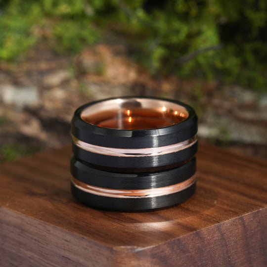 Simple 8mm Black and Rose Gold Tungsten Ring Unisex Ring Gift