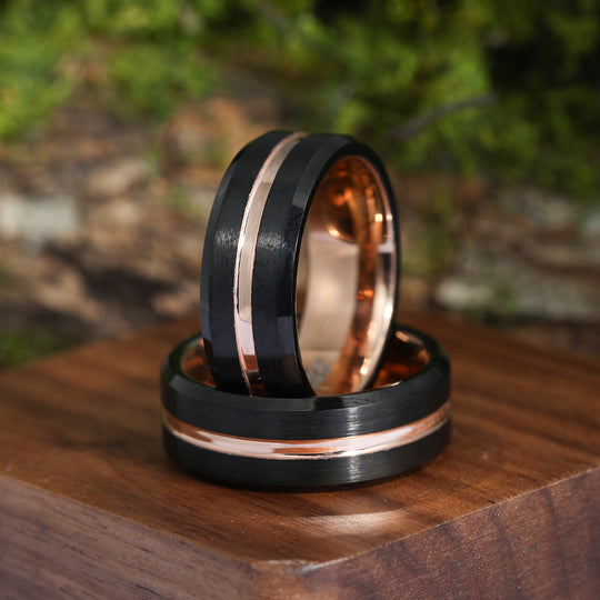 Simple 8mm Black and Rose Gold Tungsten Ring Unisex Ring Gift