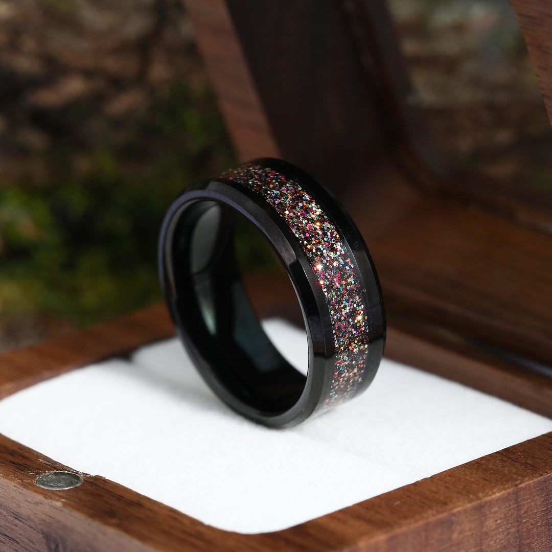 Colored Sandstone Black Tungsten Ring 8mm Men's Ring Anniversary Gift