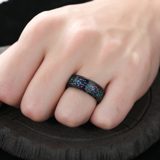 Turquoise And Opal Inlay Black Tungsten Matching Rings for Friends