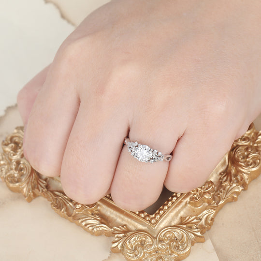 Leaf Branch 1CT Round Moissanite Engagement Ring Solid Gold Floral Bridal Anniversary Ring