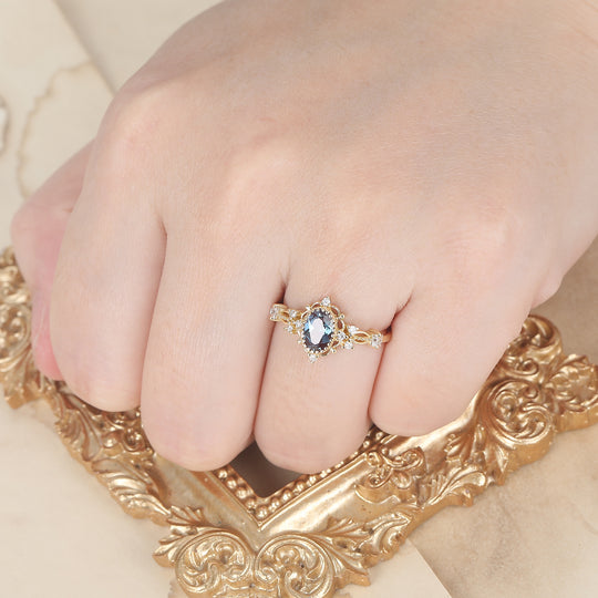 Antique Filigree Oval Cut Alexandrite Engagement Ring Prongs Anniversary Alexandrite Ring For Her