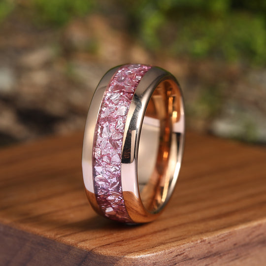 Pink Morganite Rose Gold Tungsten Couples Ring Set Polished Dome Matching Promise Rings