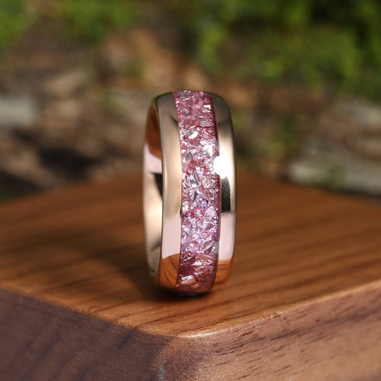 Roze morganietring Rose gouden wolfraam ring dames heren trouwring comfort-fit koepel gepolijste verjaardag ring statement ring 8 mm ring