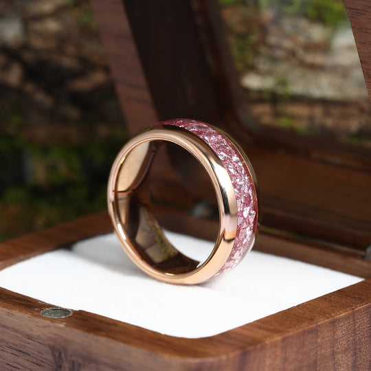 Roze morganietring Rose gouden wolfraam ring dames heren trouwring comfort-fit koepel gepolijste verjaardag ring statement ring 8 mm ring