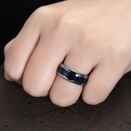 Stunning Blue Gold Sandstone Ring - 8mm Band, Ethical Direct from Manufacture
