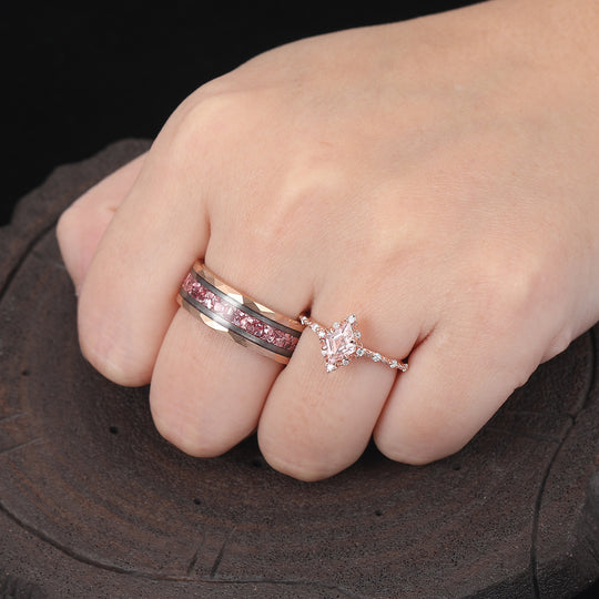 Exquisite Pink Morganite Engagement Promise Rings For Couples Rose Gold Plated Matching Marriage Rings