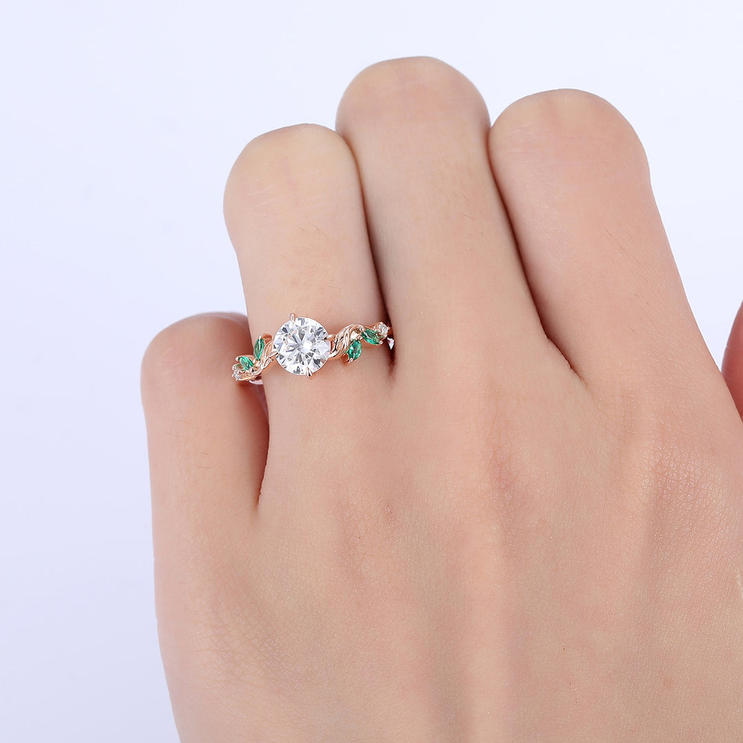1.25CT Round Cut Moissanite Leaf Twist  Art Deco Unique Promise Ring