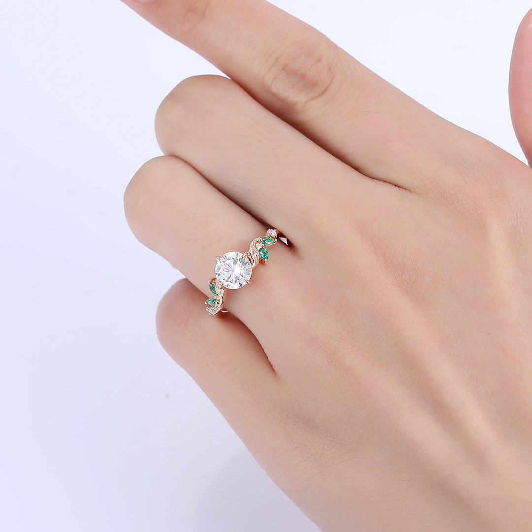 1.25CT Round Cut Moissanite Leaf Twist  Art Deco Unique Promise Ring