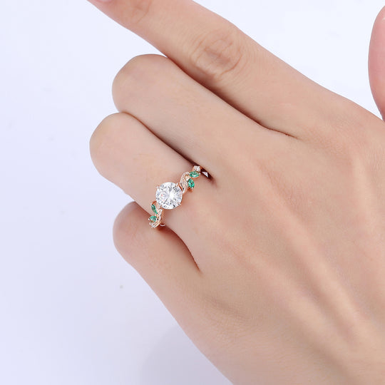 1.25CT Round Cut Moissanite Leaf Twist  Art Deco Unique Promise Ring