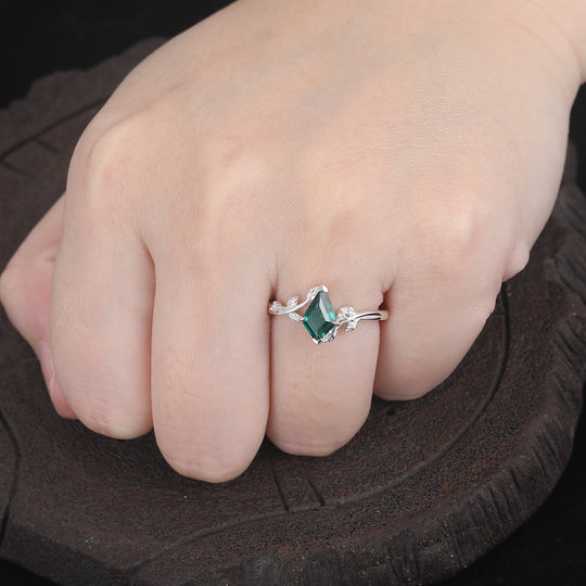 14k Rose Gold Kite Cut Art Deco Leaf Vines Shape Emerald Emerald Engagement Ring -  Esdomera.com