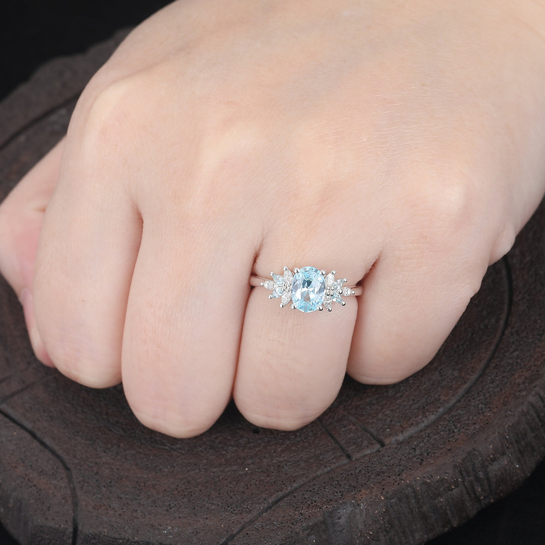 Bague ovale en aigue-marine 1,5 ct Bagues délicates pour femmes Bague d'anniversaire Bague de mariage Cadeau