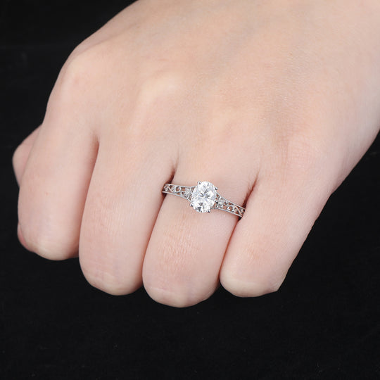 14k Yellow Gold Ornate Filigree Shank Ring Vintage Oval Cut Moissanite Engagement Rings Carved Vine Bridal Ring