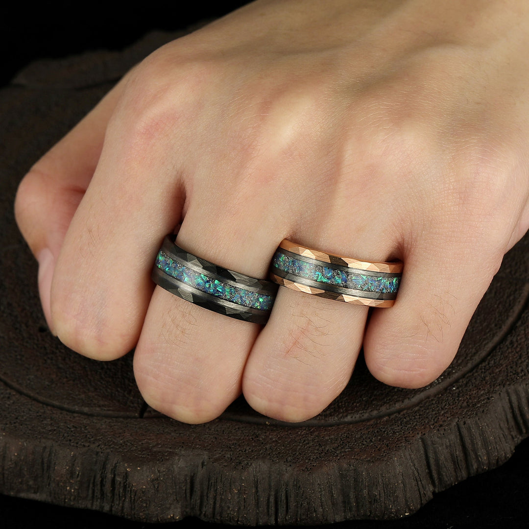 Semplici fedi nuziali a coppia in tungsteno nero scanalato romboidale Semplici fedi nuziali a coppia in tungsteno nero scanalato romboidale