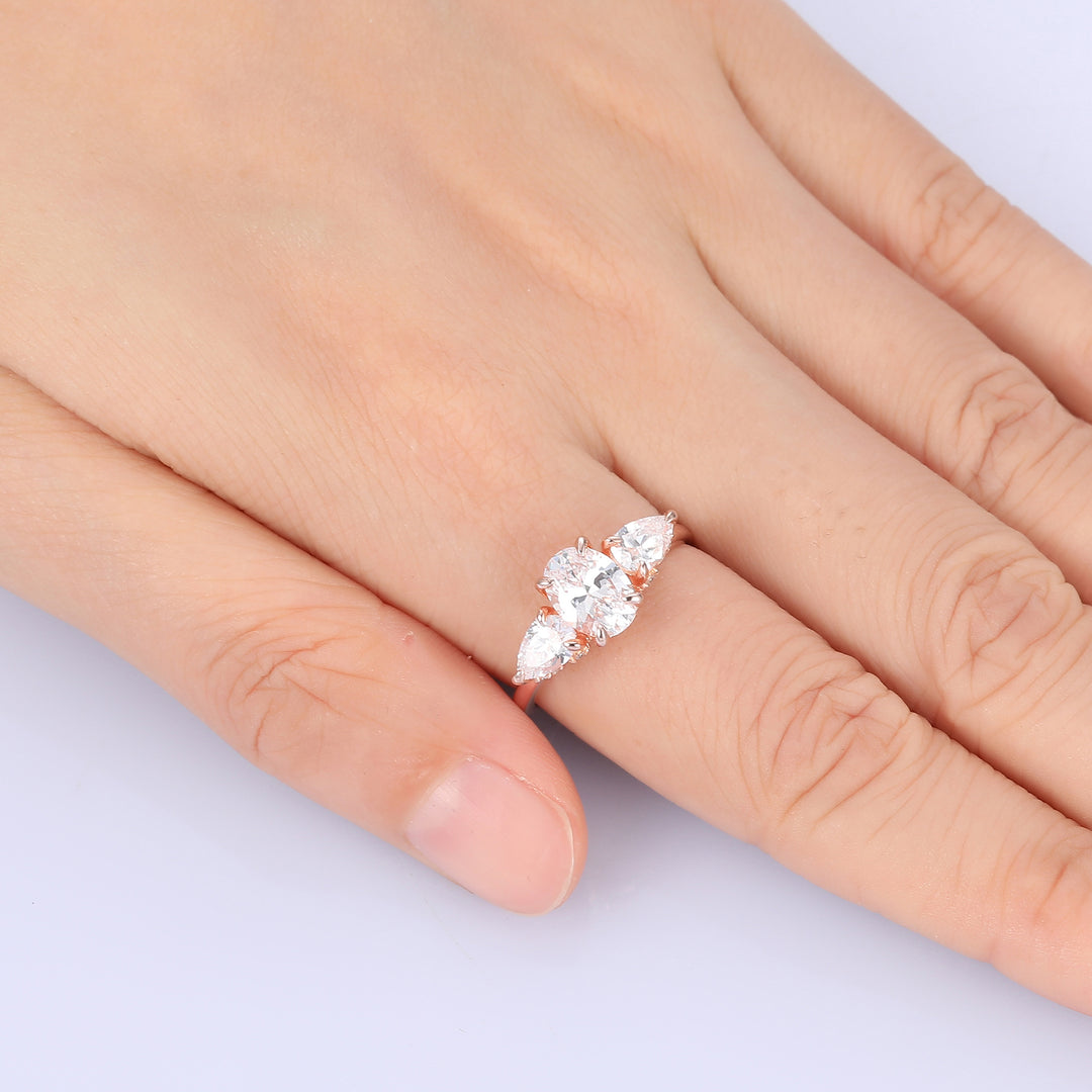 Beautiful 1.5 Carat Oval Cut Side Stone Moissanite Engagement Ring Gifts For Her