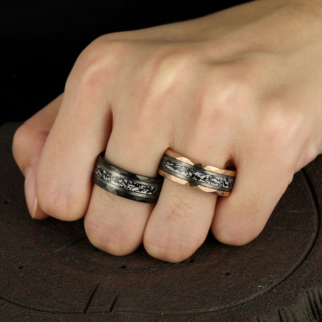 Stylish Black Rutilated Quartz Tungsten Couple Rings His And Hers Matching Wedding Bands