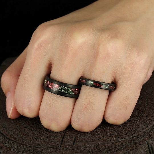 Stylish Emerald Ruby Tungsten Couple Rings Black His And Hers Wedding Bands