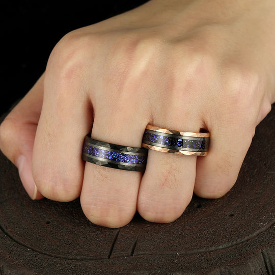 Aglisten 8mm Wide Blue Sapphire Tungsten Wedding Band Promise Couple Rings Set