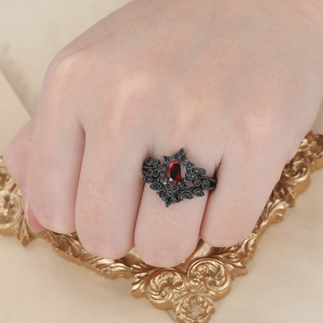 Vintage Floral Milgrained Red Garnet Engagement Ring Gothic January Birthstone Women Ring -  Esdomera.com