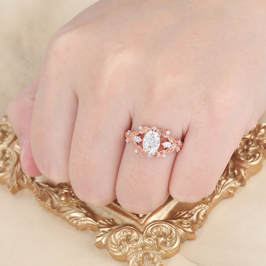 Leaf Design 1.5CT Oval Moissanite Women Ring Split Shank Wedding Ring -  Esdomera.com