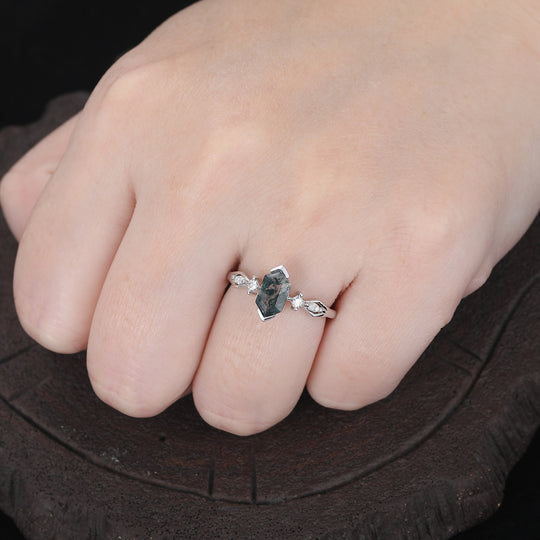 14k Unique Half Eternity Natural Moss Agate Diamond Rose Gold Engagement Ring -  Esdomera.com