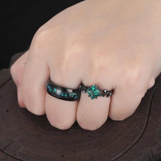 Alternative Emerald Curved Branch His And Hers Wedding Bands Green Tungsten Promise Rings For Couples -  Esdomera.com