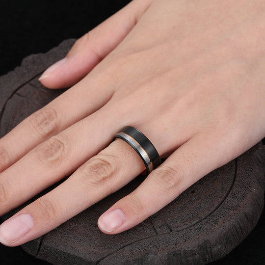 Black Rose Gold-Silver Three-color Tungsten Steel Ring 8mm Men's Ring Birthday Gift