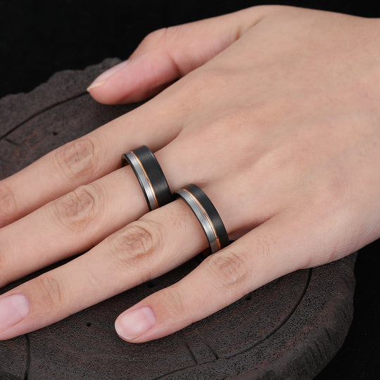 Black-Rose Gold-Silver Three-color Ring Sets His and Hers Tungsten Wedding Rings Silver Ring Sets