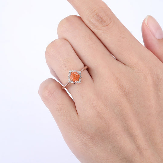 Dainty 0.55CT Hexagon Cut Floral Sunstone Ring Milgrain Moissanite Anniversary Ring