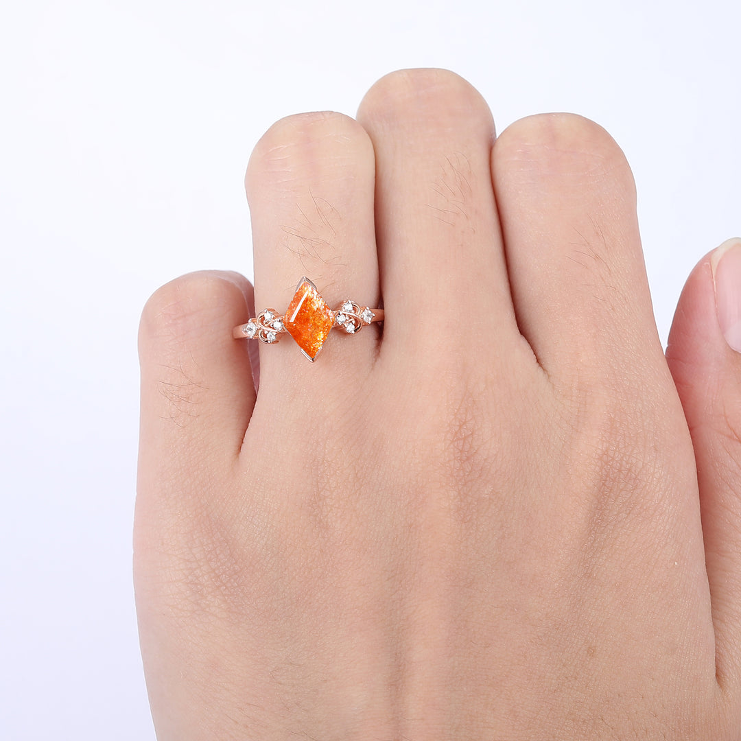 Antique 2.0CT Rhombus Rose Cut Sunstone Vine Ring For Anniversary Gift