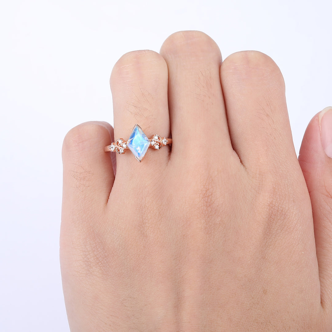 Antique 2.0CT Rhombus Rose Cut Moonstone Vine Ring Gift For Women