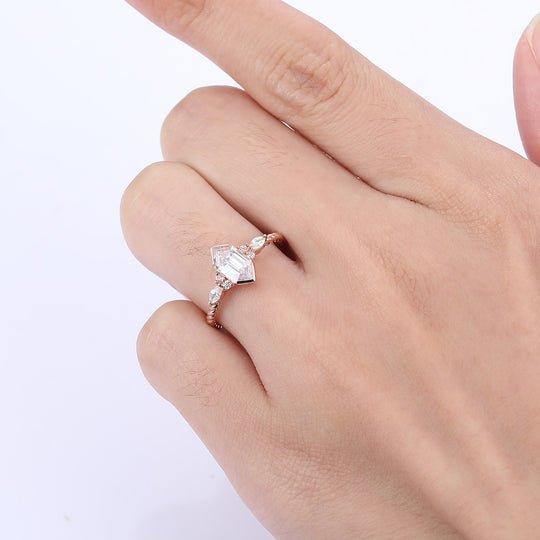 Unique 1.1CT Long Hexagon Moissanite Ring Twisted Rope Promise Ring For Women Gift