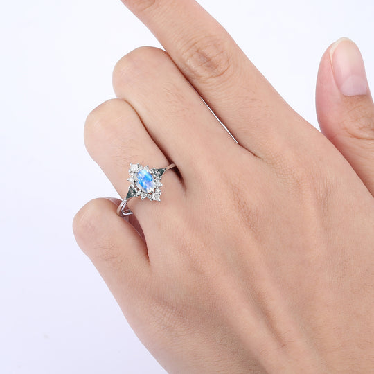 Retro Floral Cluster 0.8CT Oval Cut Moonstone Engagement Ring For Anniversary Gift