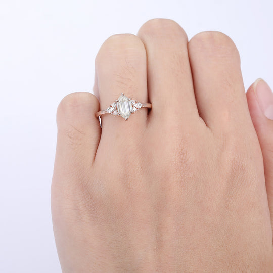 Classic 1.1CT Long Hexagon Cut Moissanite Engagement Ring Anniversary Bridal Ring Gift