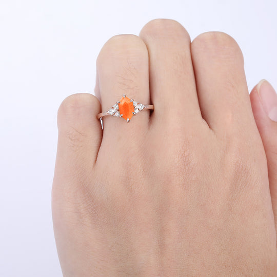 Noble 1.1CT Long Hexagon Cut Sunstone Prongs Ring Promise Bridal Ring