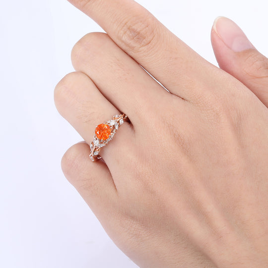 Unique Hollow Branches 0.8CT Round Cut Sunstone Engagement Ring Women Birthday Ring