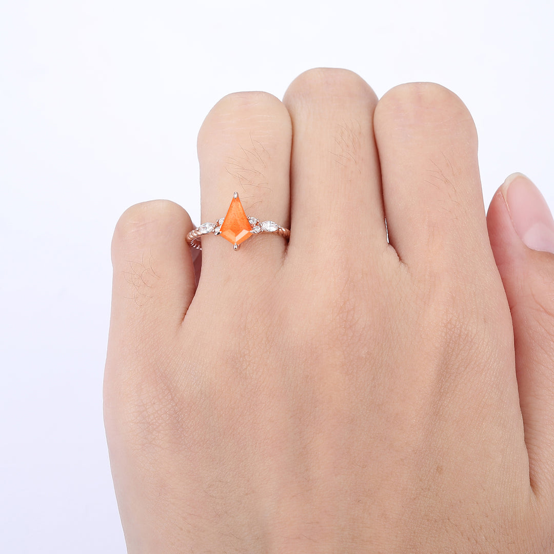 Artsy Twisted Rope 1.35CT Kite Cut Sunstone Engagement Ring Bridal Gift