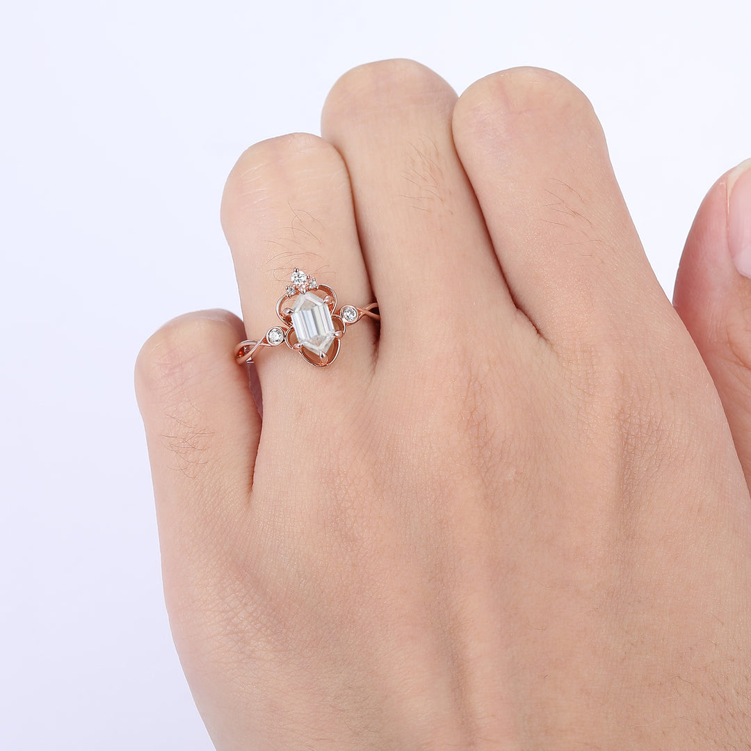 Long Hexagon Cut Moissanite Vine Ring Gorgeous Bridal Ring For Gift