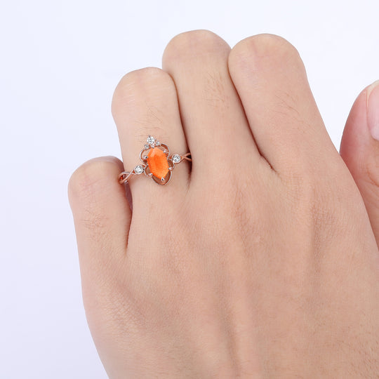 Promise Hollow Long Hexagon Cut Sunstone Vine Ring Bridal Ring Gift