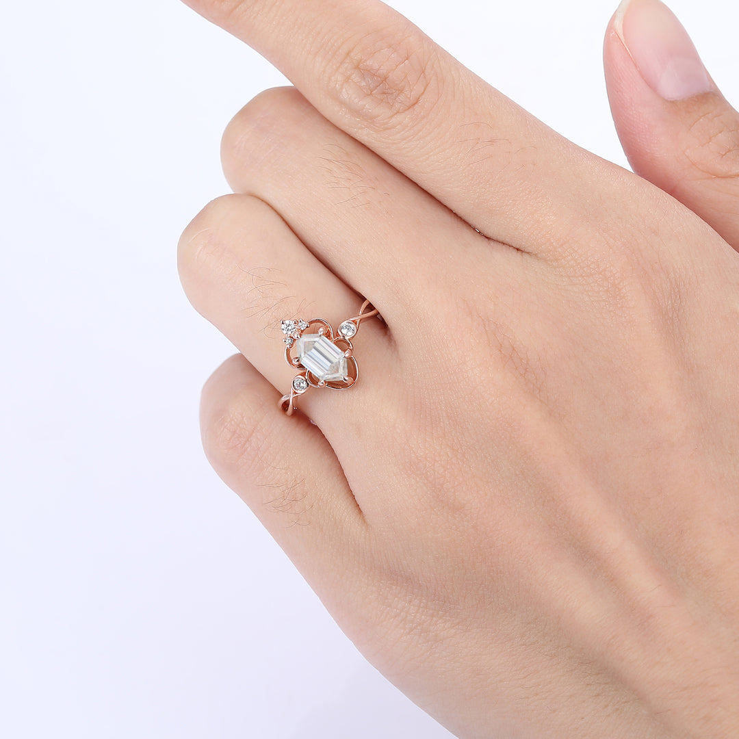 Long Hexagon Cut Moissanite Vine Ring Gorgeous Bridal Ring For Gift