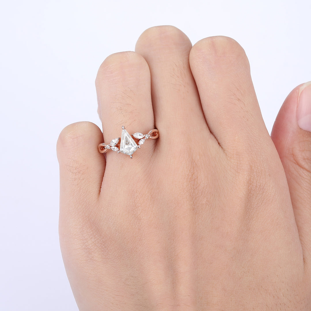 Dainty Kite Cut Moissanite Hollow Ring Prong Gold Ring  For Wedding Gift