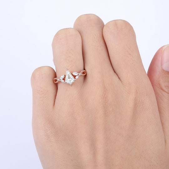 Dainty Kite Cut Moissanite Hollow Ring Prong Gold Ring  For Wedding Gift