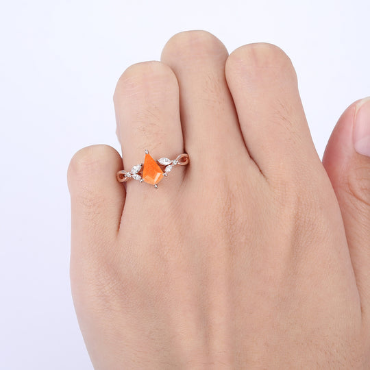 Dainty Prongs 1.35 Carat Kite Cut Sunstone Hollow Ring For Anniversary Gift