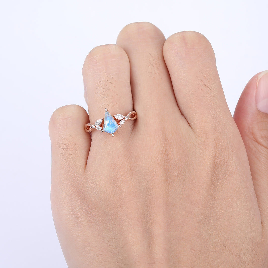 Dainty Prong Setting 1.35 Carat Kite Cut Moonstone Hollow Ring For Women Gift