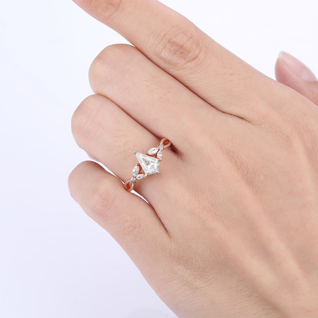 Dainty Kite Cut Moissanite Hollow Ring Prong Gold Ring  For Wedding Gift