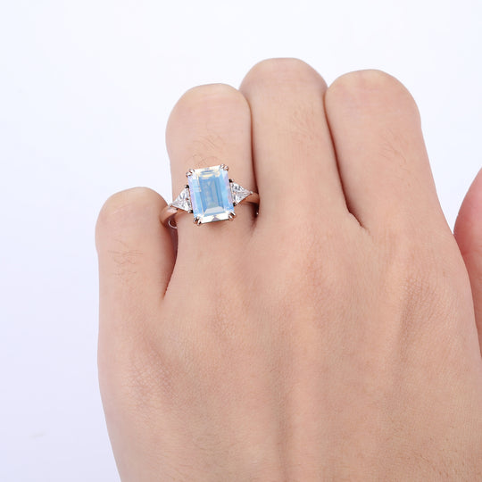 Antique Double Prongs Emerald Cut Moonstone Engagement Ring  Women Fine Ring