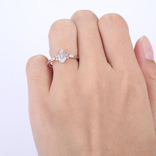 Dainty 1.1Carat Long Hexagon Cut Moissanite Ring Classic Promise Anniversary Bridal Ring