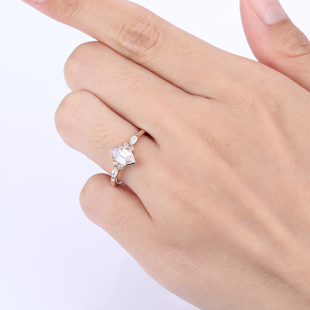 Dainty 1.1Carat Long Hexagon Cut Moissanite Ring Classic Promise Anniversary Bridal Ring