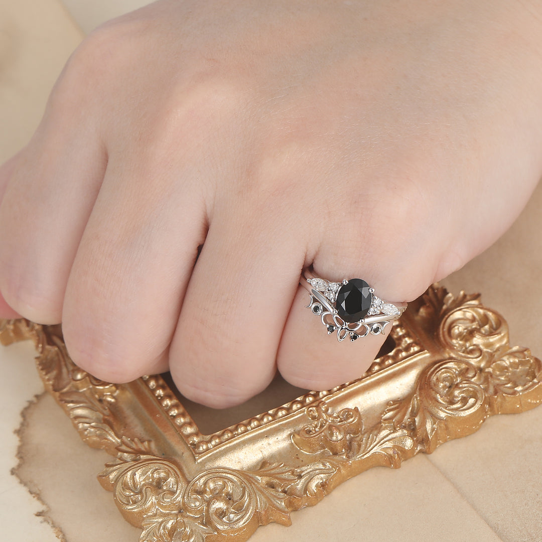 Alternative Oval Black Onyx Wedding Set Engagement Ring Romantic Bridal Set  Engagement Ring -  Esdomera.com